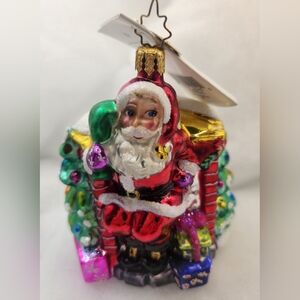 Christopher Radko 'Santa Drops In' Glass Fireplace Christmas Ornament, Like New!